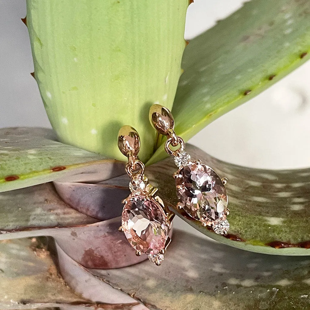 Exquisite Oval Morganite and Diamond Highlight Drop Earrings
