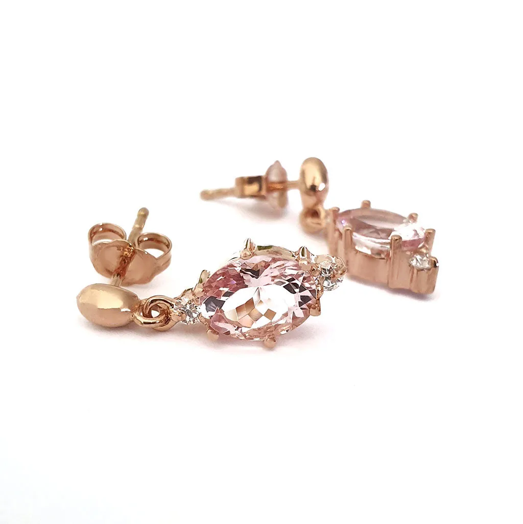 Exquisite Oval Morganite and Diamond Highlight Drop Earrings