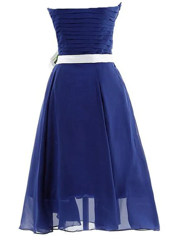Exquisite  Short Chiffon Royal Bridesmaid Dress With Hand-made Flower  TY0021
