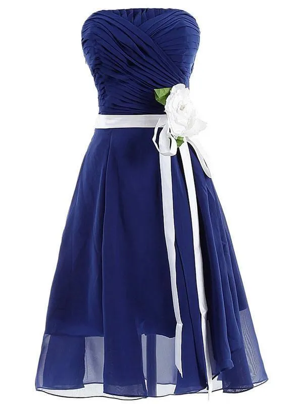 Exquisite  Short Chiffon Royal Bridesmaid Dress With Hand-made Flower  TY0021