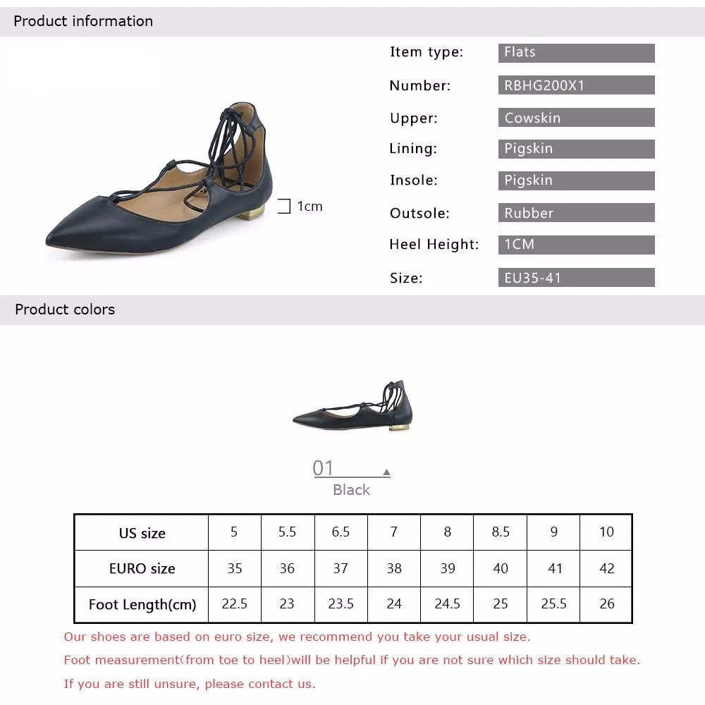 Fashion Lady Lace Up Pointes Shoes Women Handmade Leather Casual Soft Flats Woman Ballet Flat Shoe