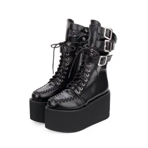 Fashion Spring Women High Heels Platform Shoes Dark Gothic Short Boots New College Muffin Shoes Female Thick Bottom Punk Boots