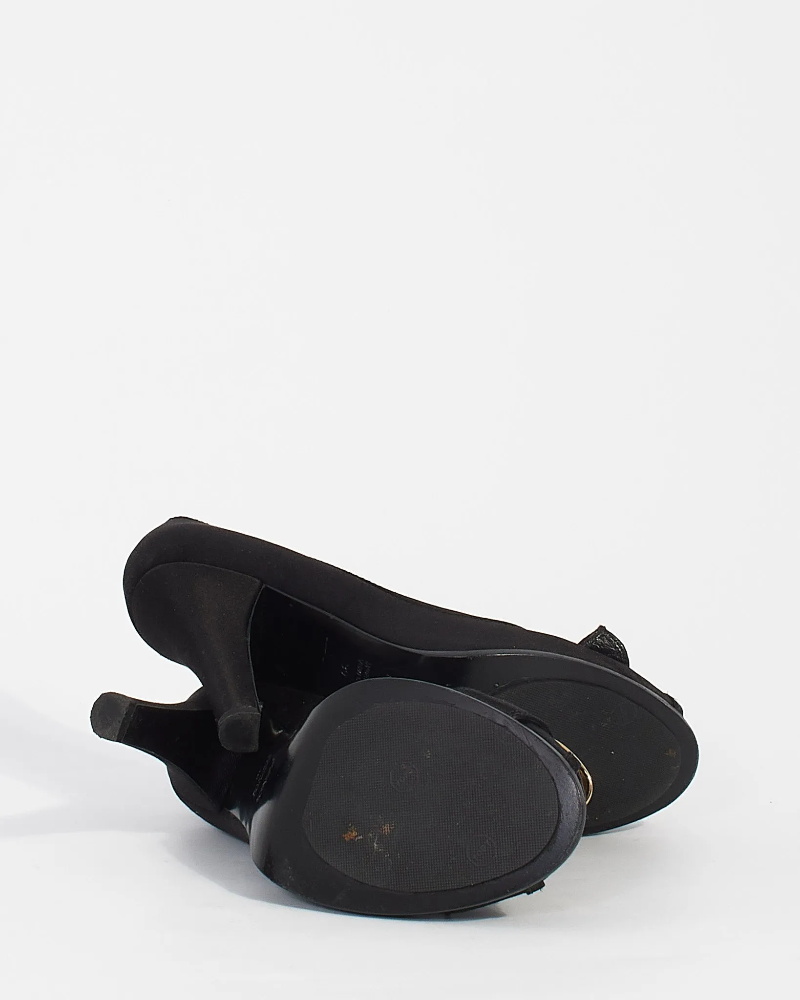 Fendi Black Satin with Rhinestone Buckle Peep Toe Pumps - 39