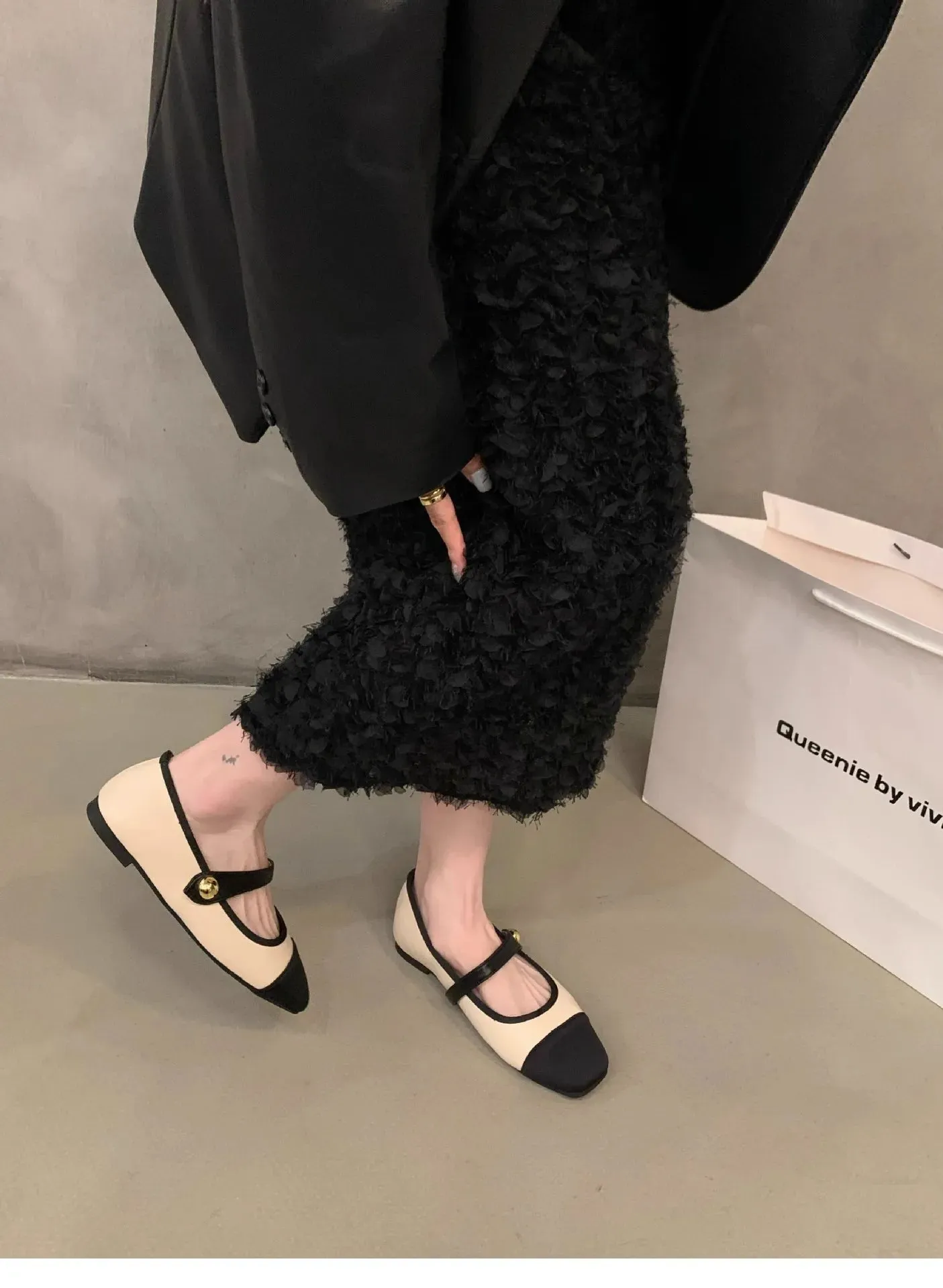 Flat Shoes Fashionable and Versatile Square Toe French Mary Jane Shoes Women New Summer Soft Soled Beanie Shoes Women