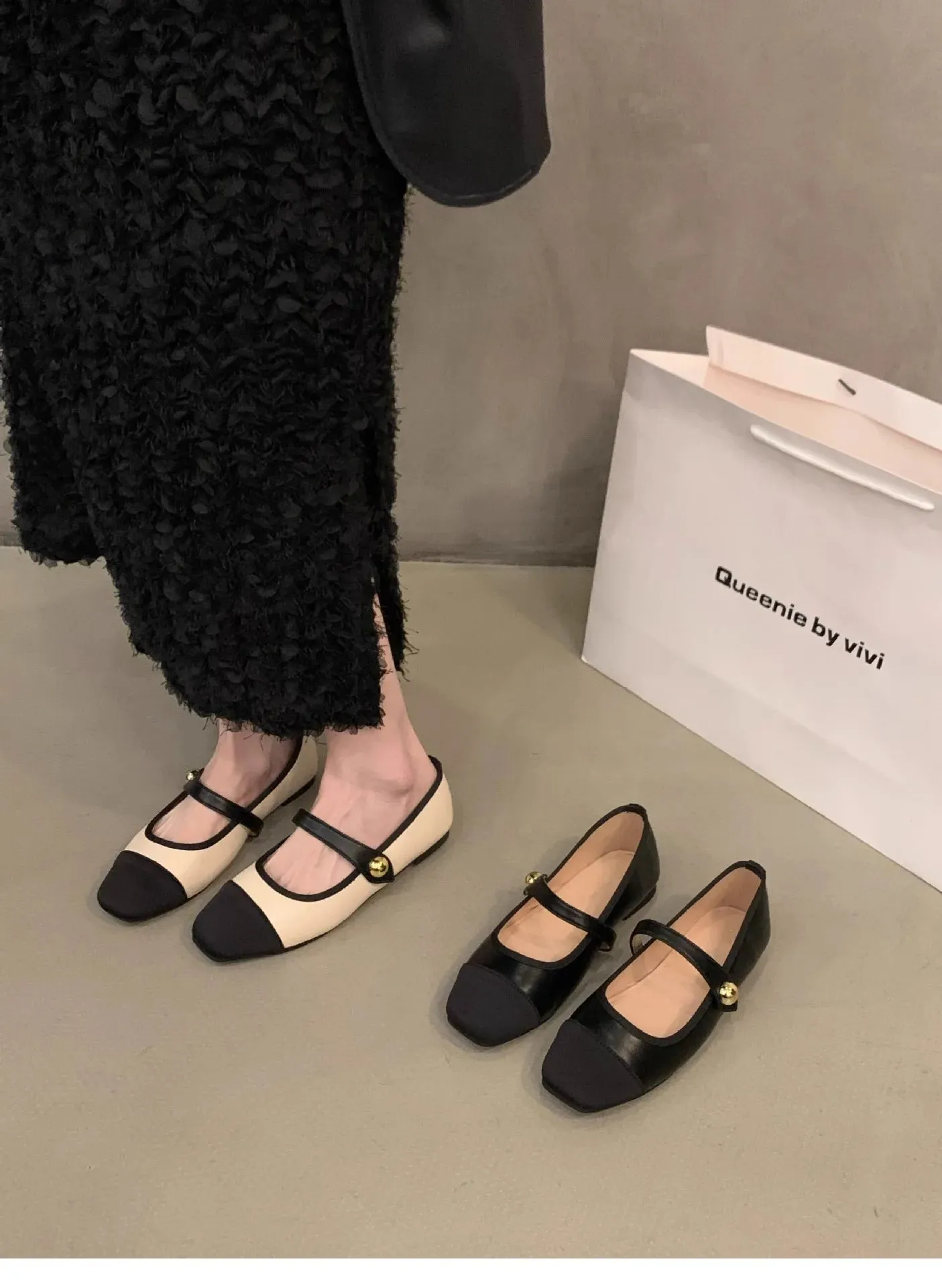 Flat Shoes Fashionable and Versatile Square Toe French Mary Jane Shoes Women New Summer Soft Soled Beanie Shoes Women