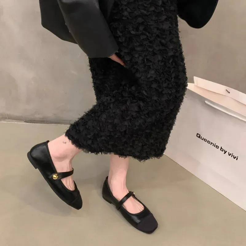 Flat Shoes Fashionable and Versatile Square Toe French Mary Jane Shoes Women New Summer Soft Soled Beanie Shoes Women