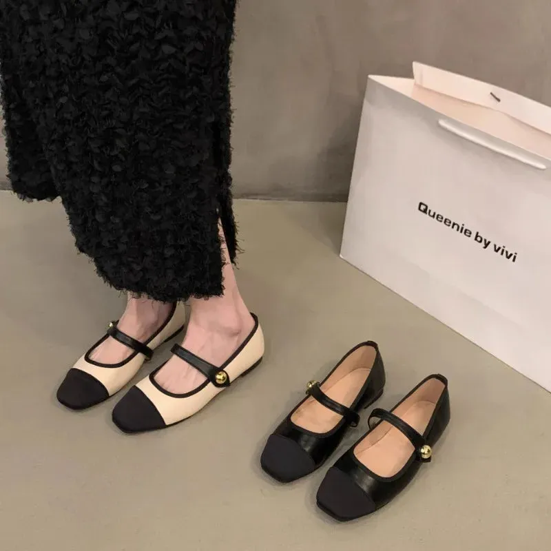Flat Shoes Fashionable and Versatile Square Toe French Mary Jane Shoes Women New Summer Soft Soled Beanie Shoes Women