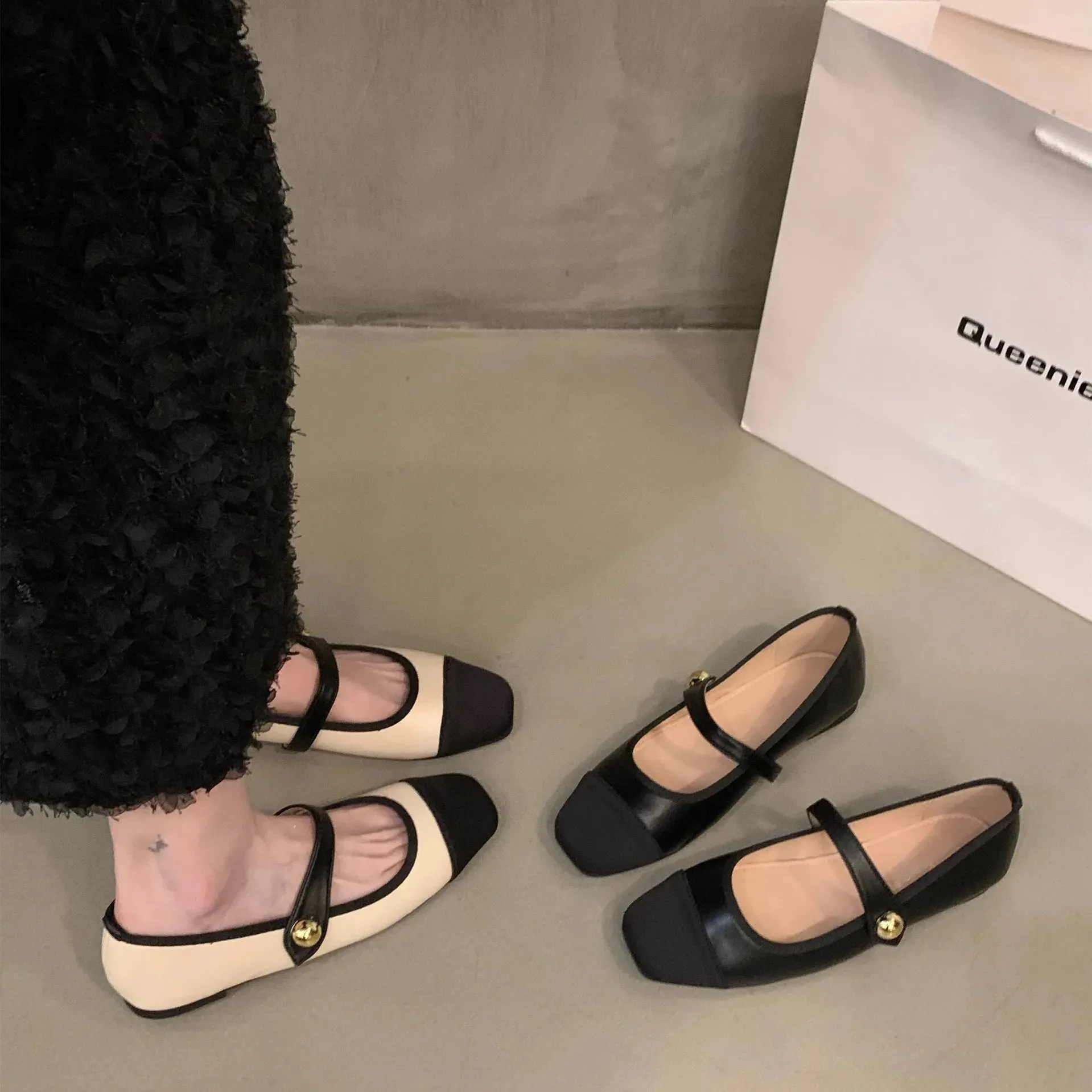 Flat Shoes Fashionable and Versatile Square Toe French Mary Jane Shoes Women New Summer Soft Soled Beanie Shoes Women