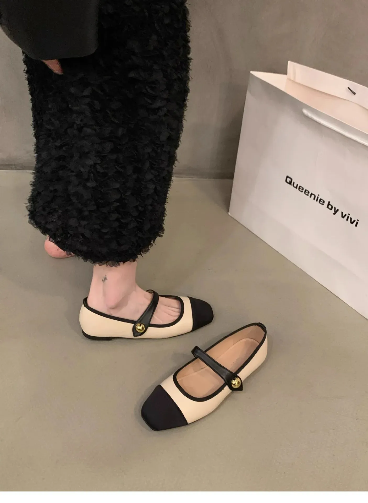 Flat Shoes Fashionable and Versatile Square Toe French Mary Jane Shoes Women New Summer Soft Soled Beanie Shoes Women