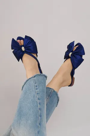France Flats With Bow - Navy Blue