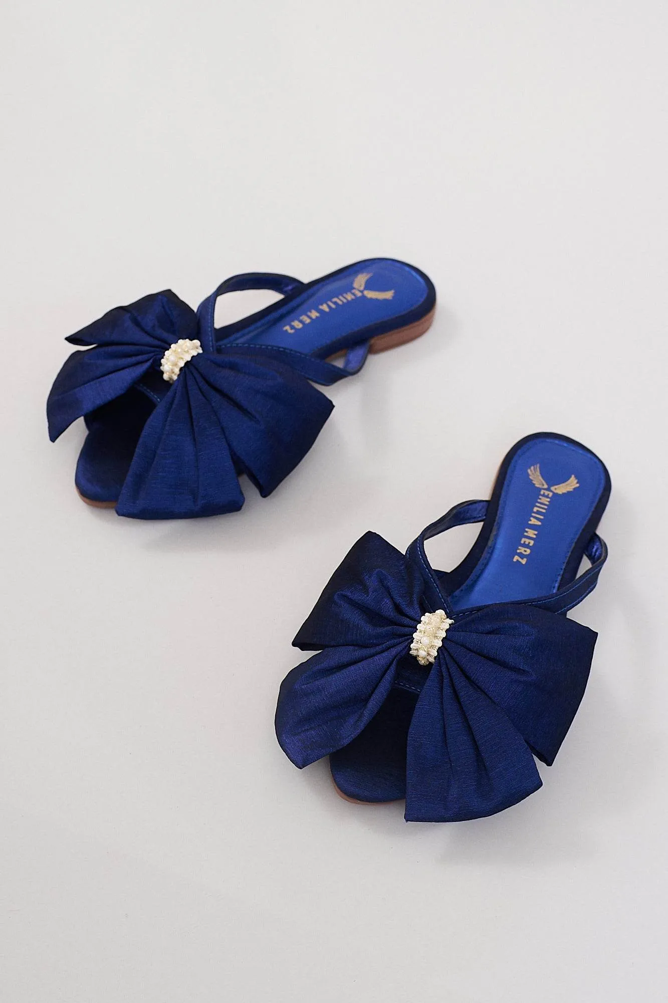 France Flats With Bow - Navy Blue