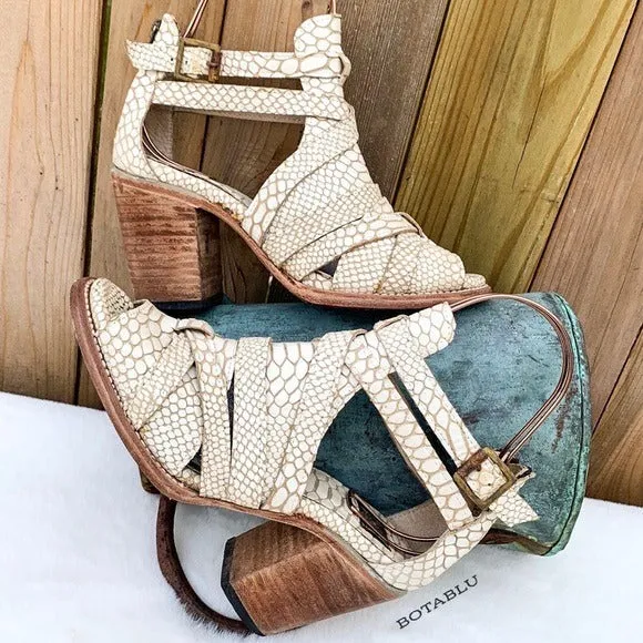 FREEBIRD BY STEVEN Claw White Snake Leather Strappy Boho Western Sandals