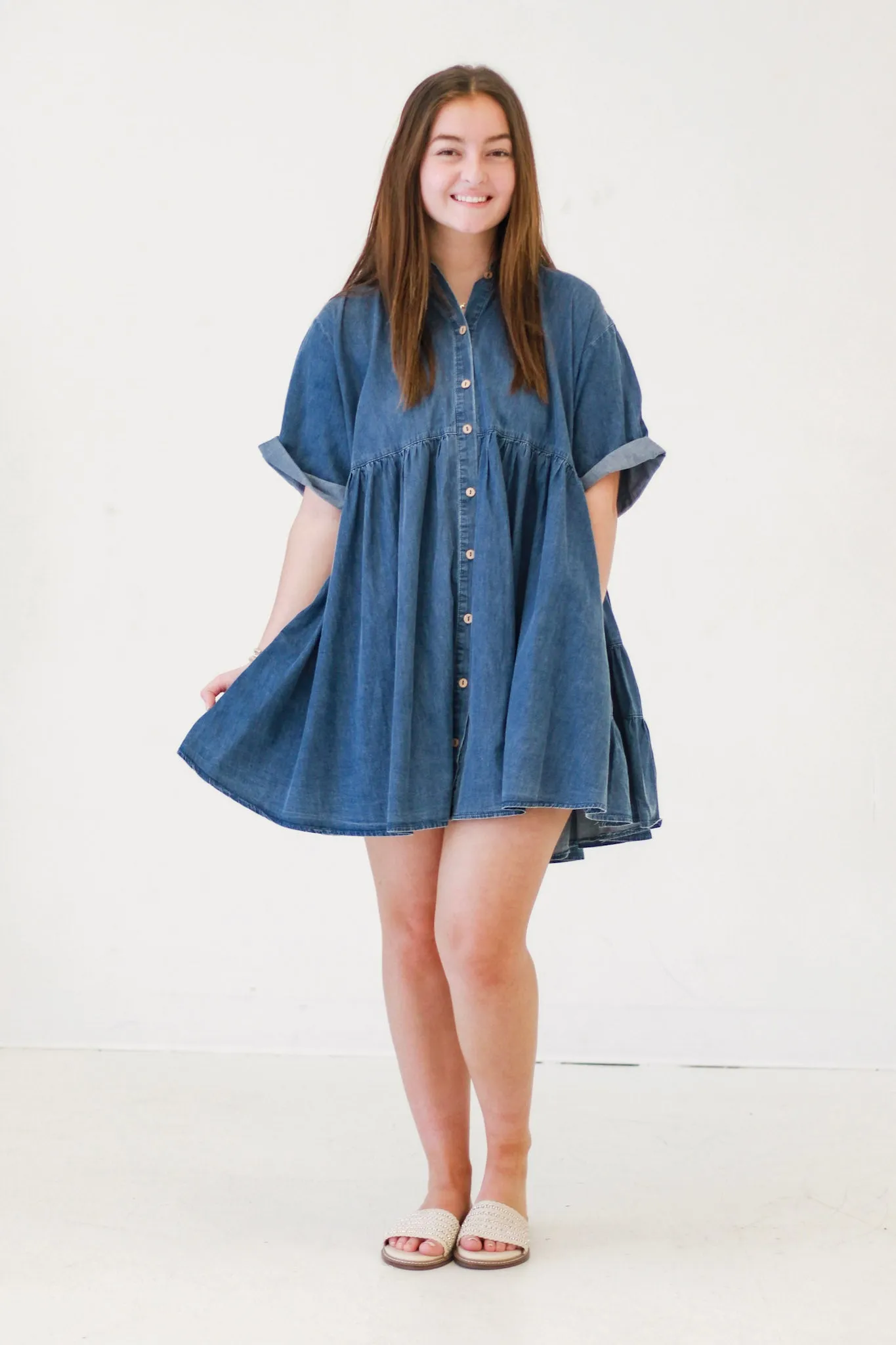 Frilled About it All Dark Denim Dress