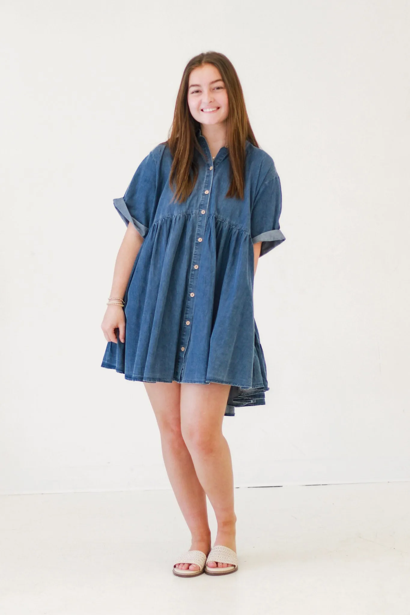 Frilled About it All Dark Denim Dress