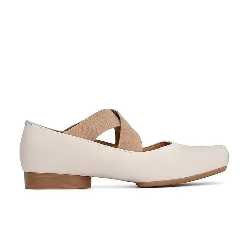 Genuine Leather Vintage Ballet Flats Square Toe Women's Shoes