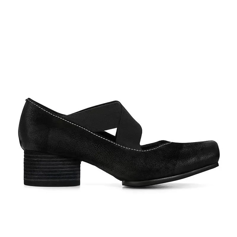 Genuine Leather Vintage Ballet Flats Square Toe Women's Shoes