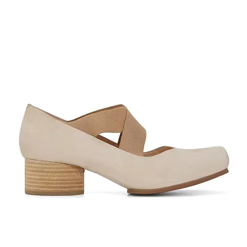 Genuine Leather Vintage Ballet Flats Square Toe Women's Shoes