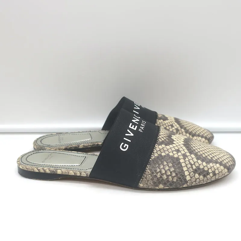Givenchy Bedford Flat Mules Grey Python-Embossed Leather Size 38
