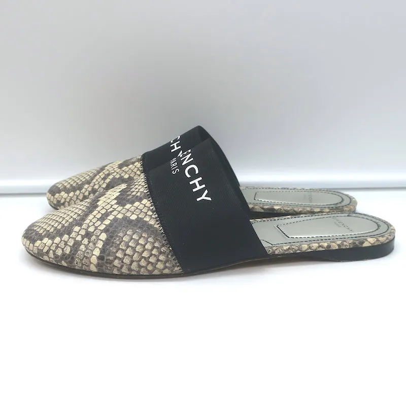 Givenchy Bedford Flat Mules Grey Python-Embossed Leather Size 38