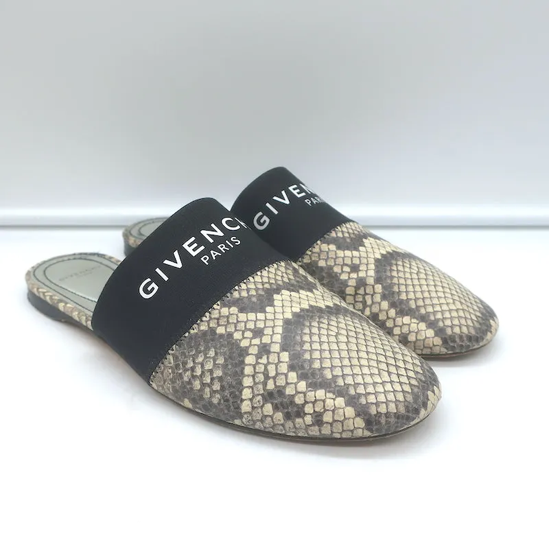 Givenchy Bedford Flat Mules Grey Python-Embossed Leather Size 38
