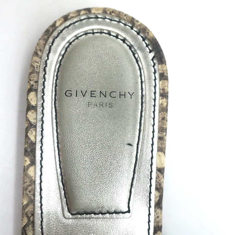 Givenchy Bedford Flat Mules Grey Python-Embossed Leather Size 38