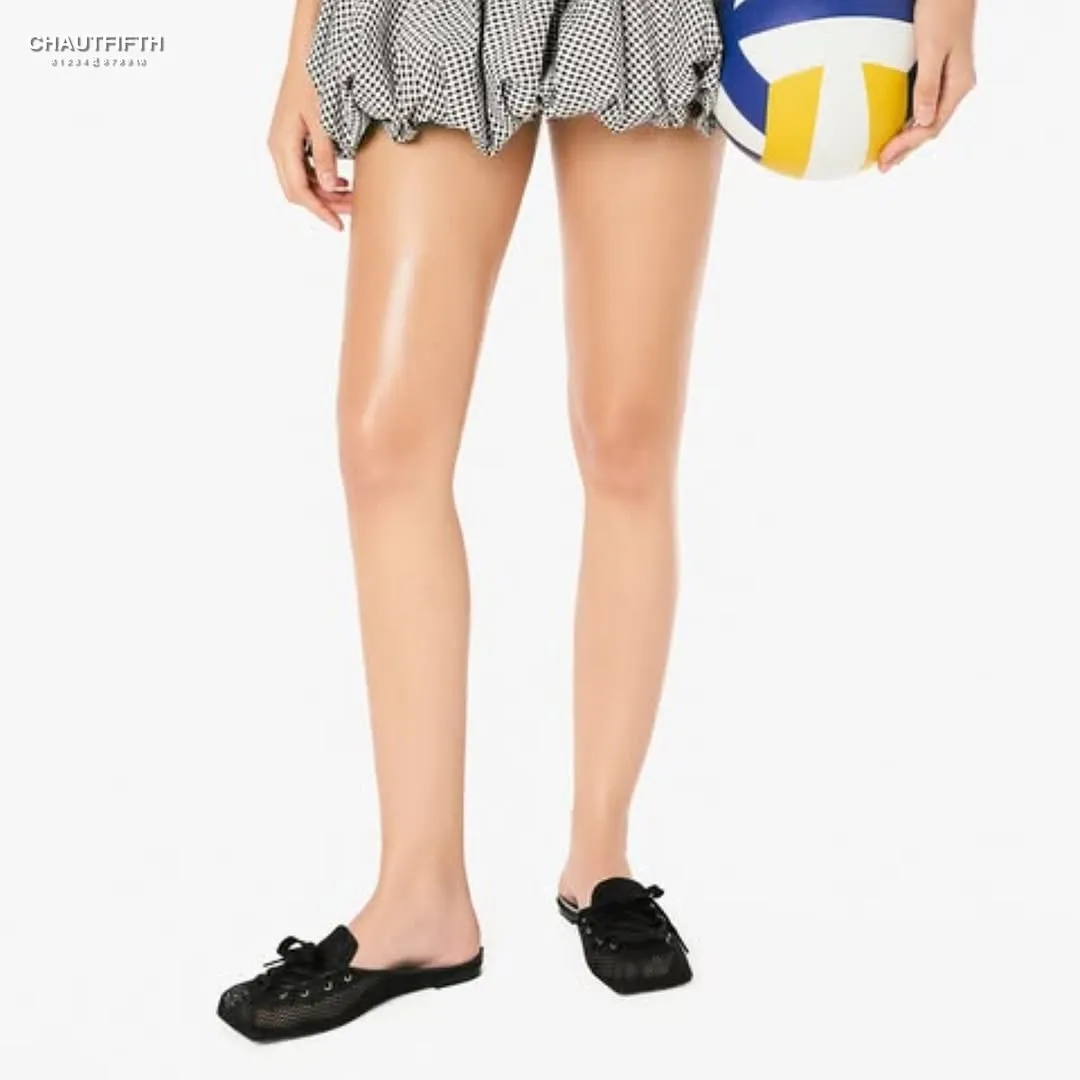 Giày middle mesh ballet flat mules màu Đen