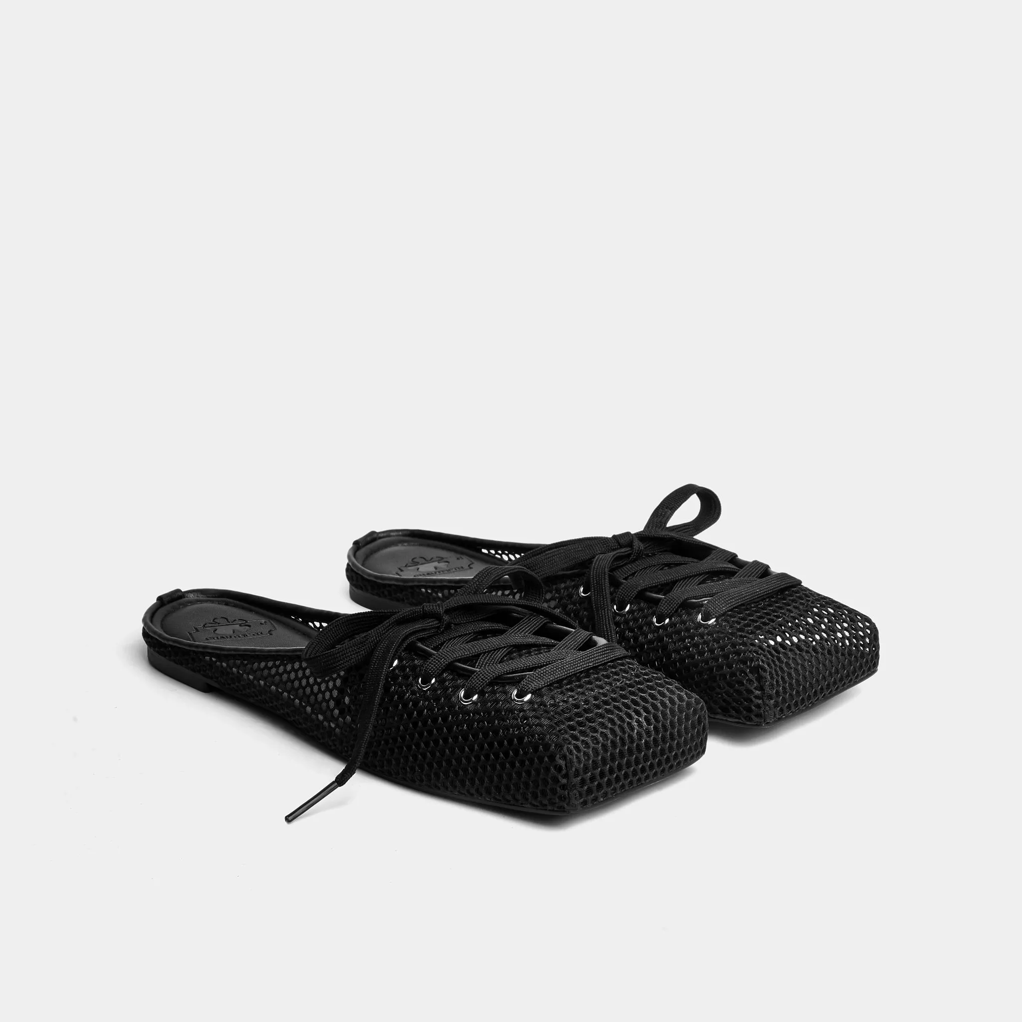 Giày middle mesh ballet flat mules màu Đen