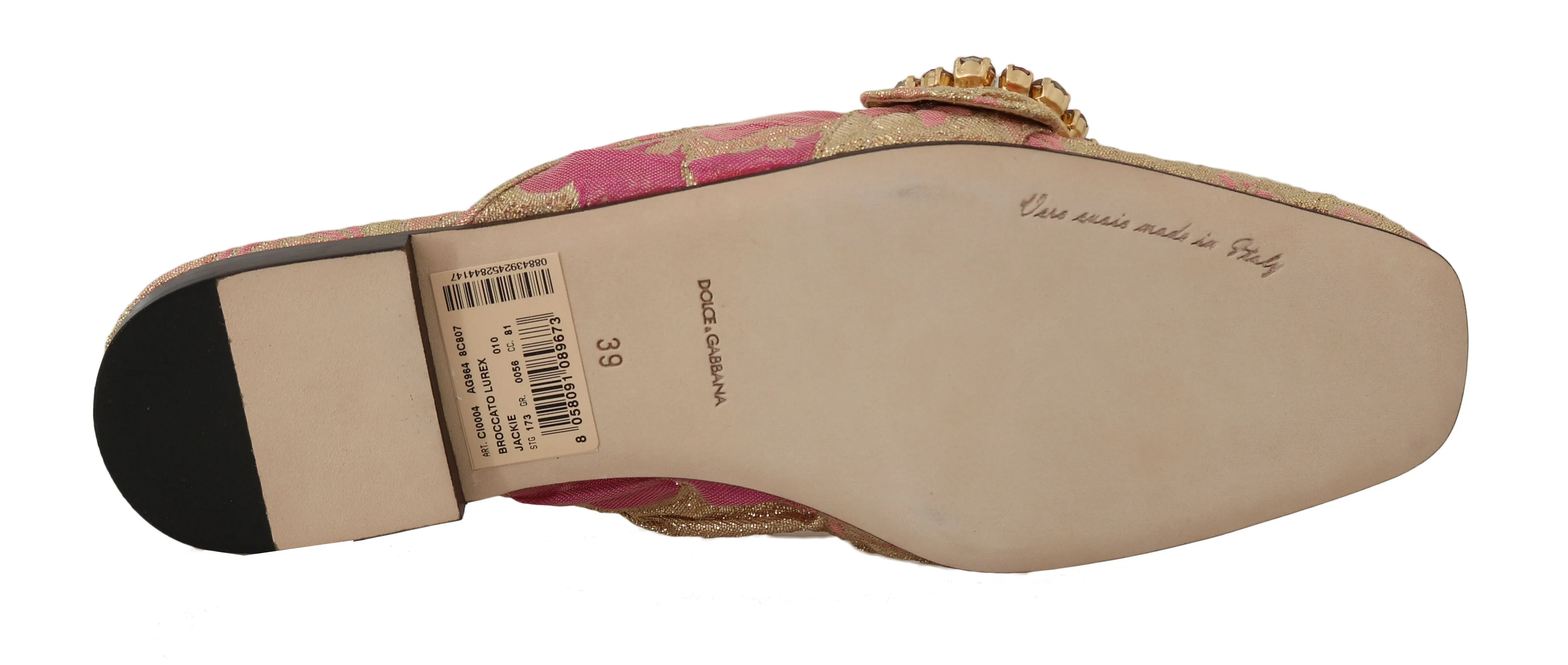 Gold Pink Brocade Crystal Floral Mules