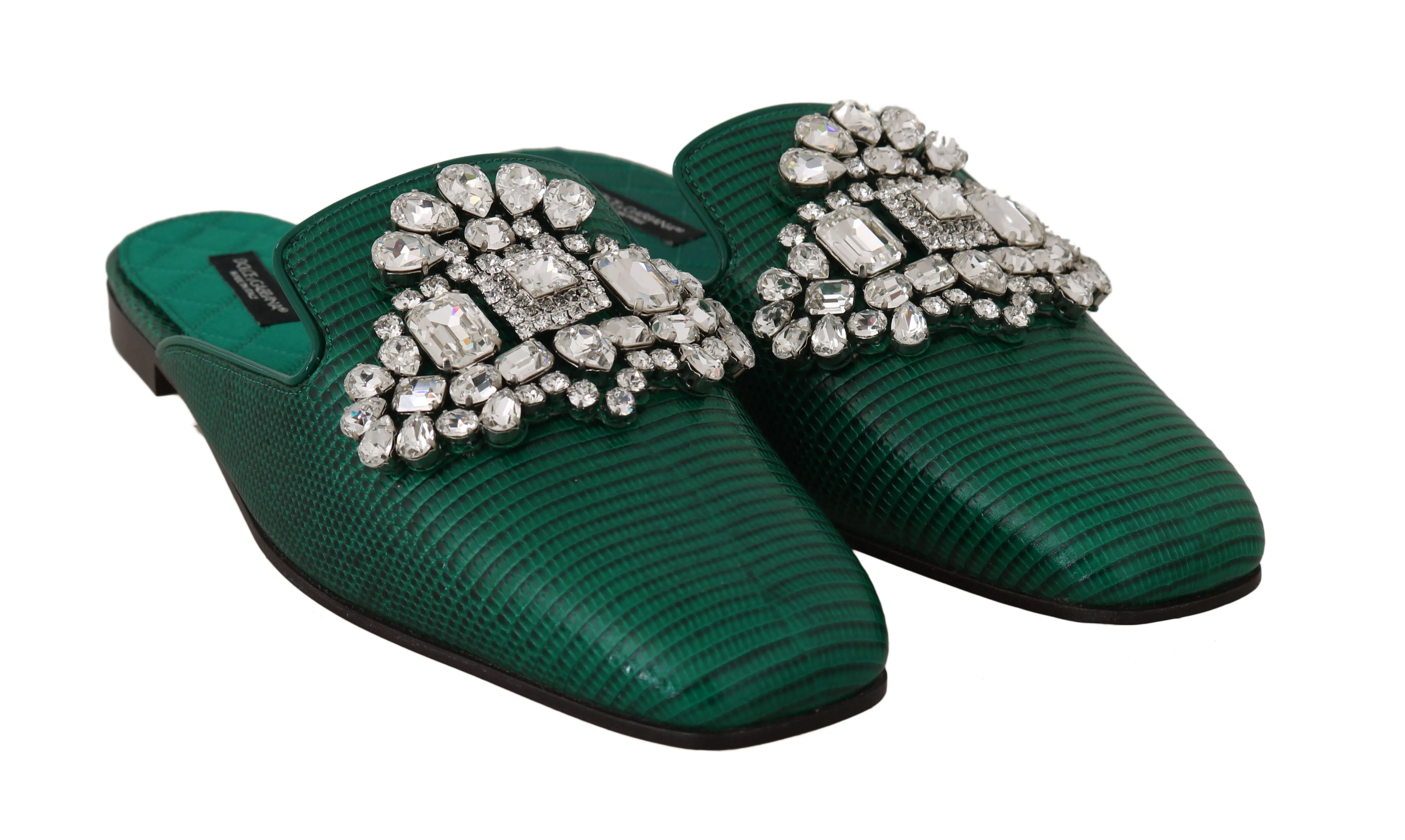 Green Leather Iguana Crystal Mules