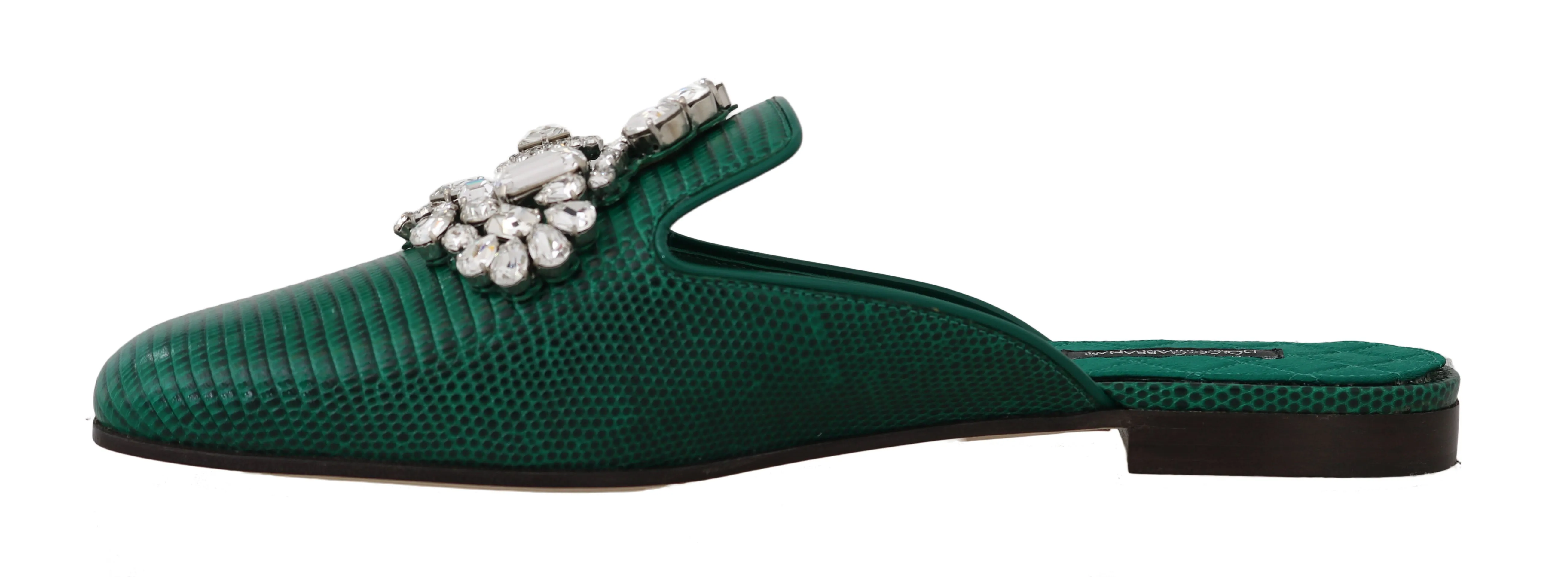 Green Leather Iguana Crystal Mules