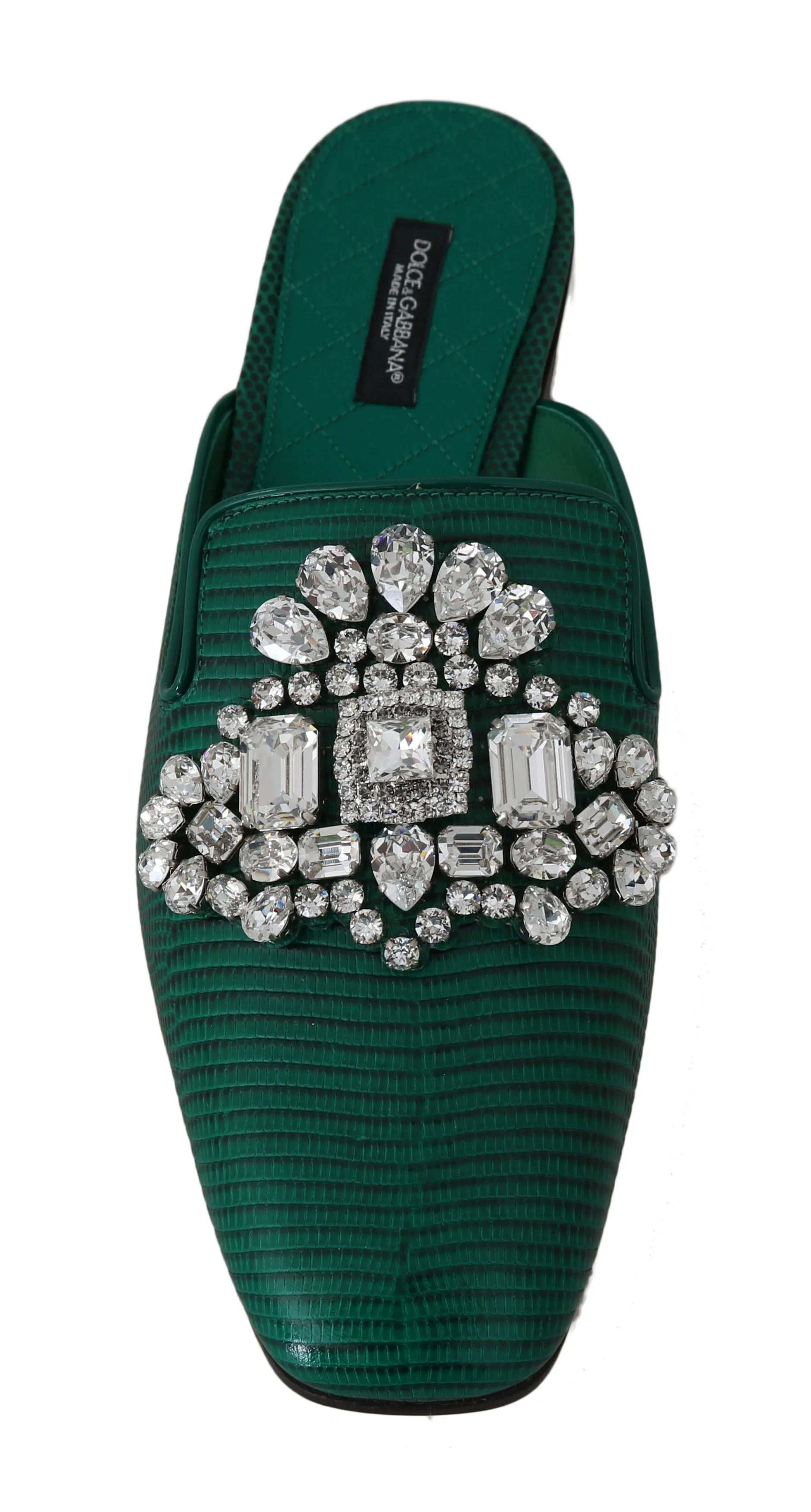 Green Leather Iguana Crystal Mules