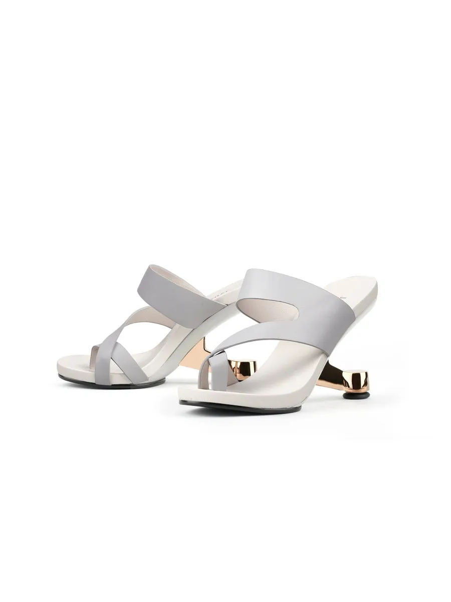 Grey Criss-Cross Toe Elevator Heel Leather Slides