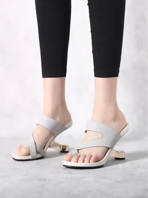Grey Criss-Cross Toe Elevator Heel Leather Slides
