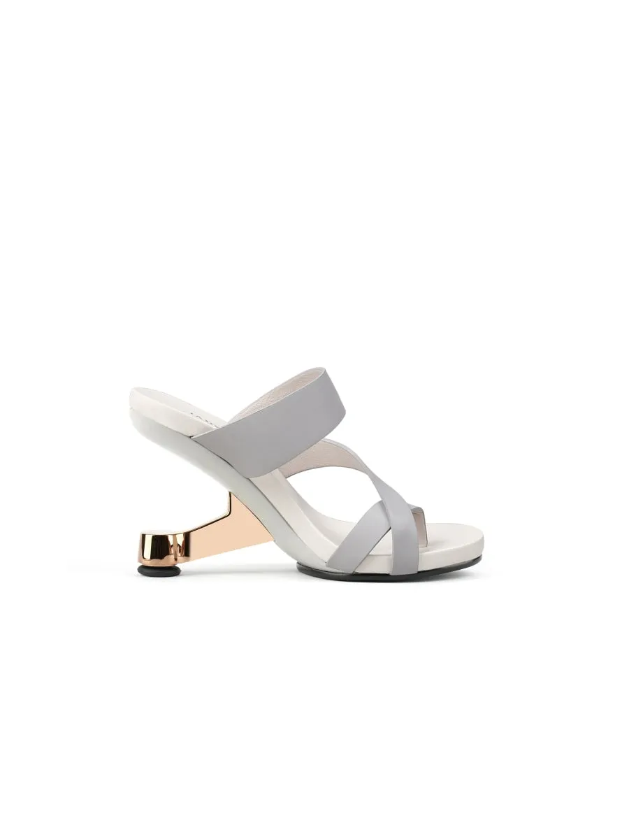 Grey Criss-Cross Toe Elevator Heel Leather Slides