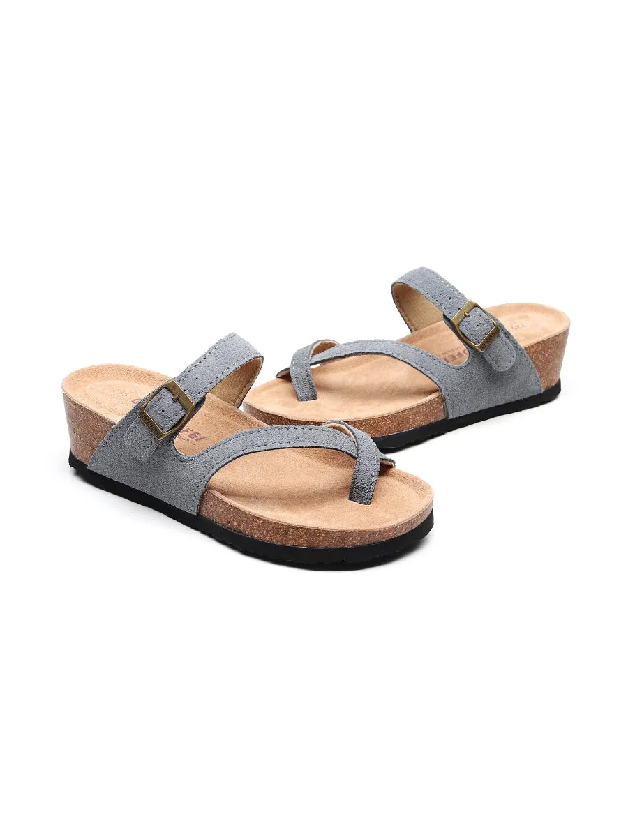Grey Criss Cross Toe Suede Upper Wedge Sandal