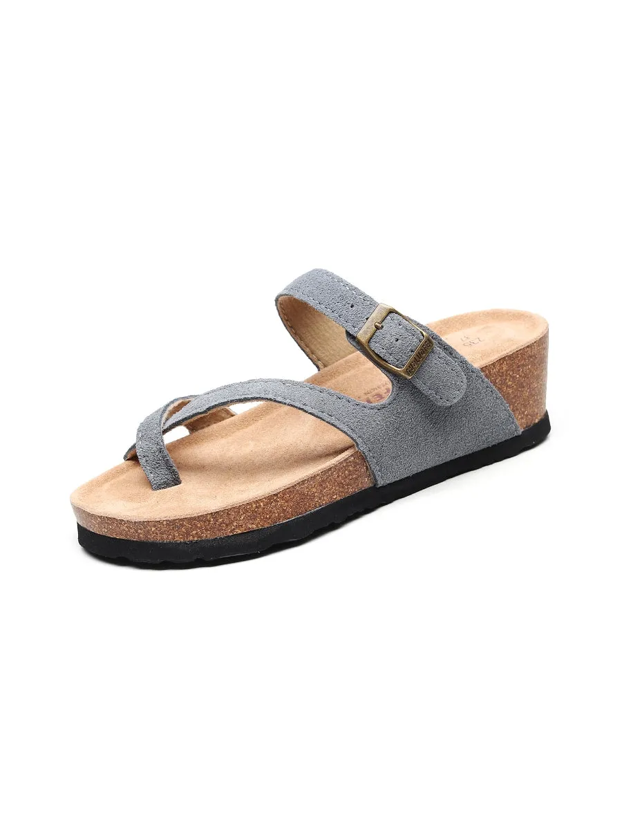 Grey Criss Cross Toe Suede Upper Wedge Sandal