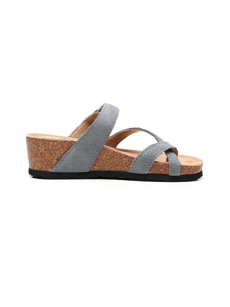 Grey Criss Cross Toe Suede Upper Wedge Sandal