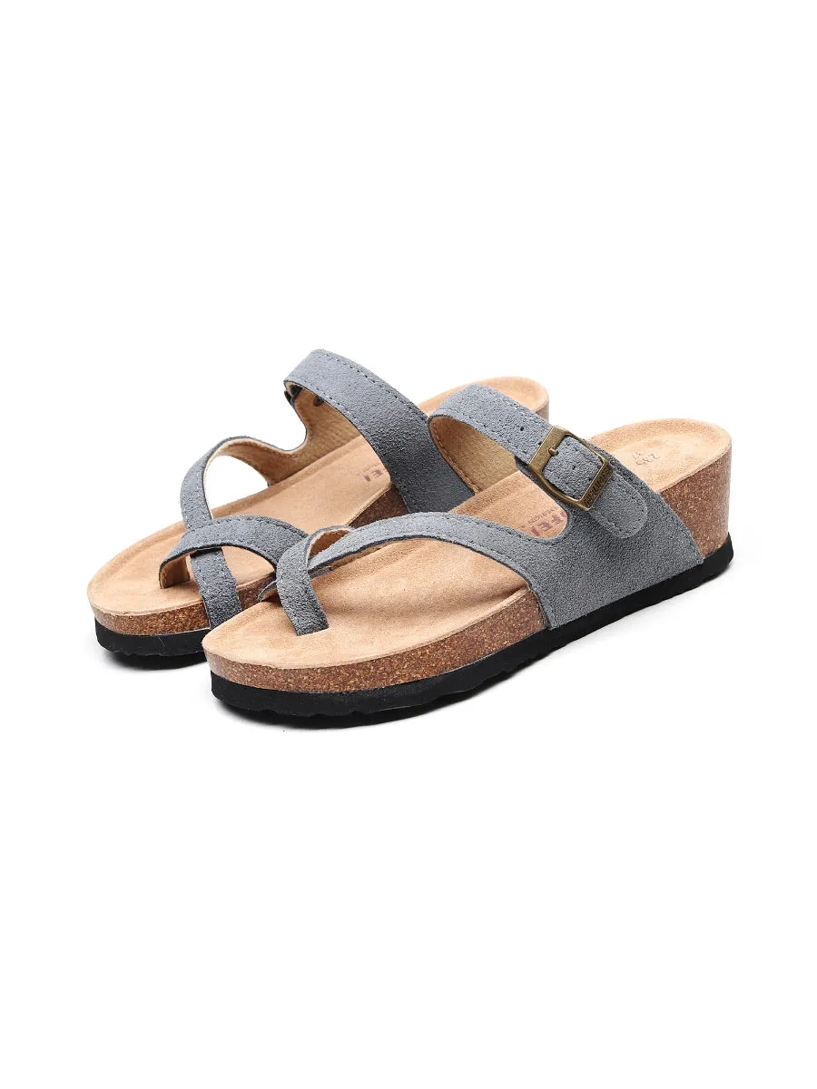 Grey Criss Cross Toe Suede Upper Wedge Sandal