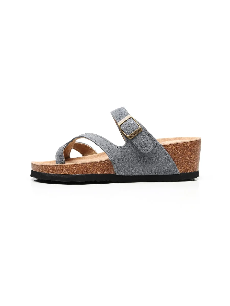 Grey Criss Cross Toe Suede Upper Wedge Sandal