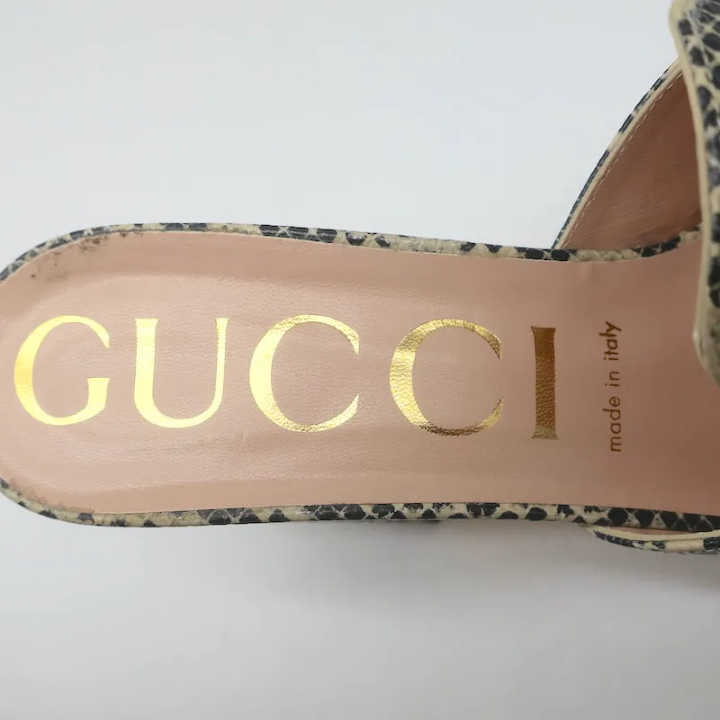 Gucci Baby Horsebit Mules Cream Snake-Embossed Leather Size 39 Open Toe Heels