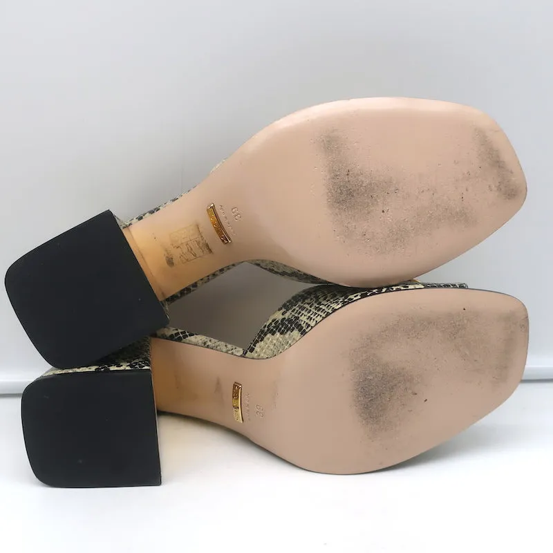 Gucci Baby Horsebit Mules Cream Snake-Embossed Leather Size 39 Open Toe Heels