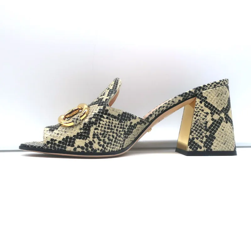 Gucci Baby Horsebit Mules Cream Snake-Embossed Leather Size 39 Open Toe Heels