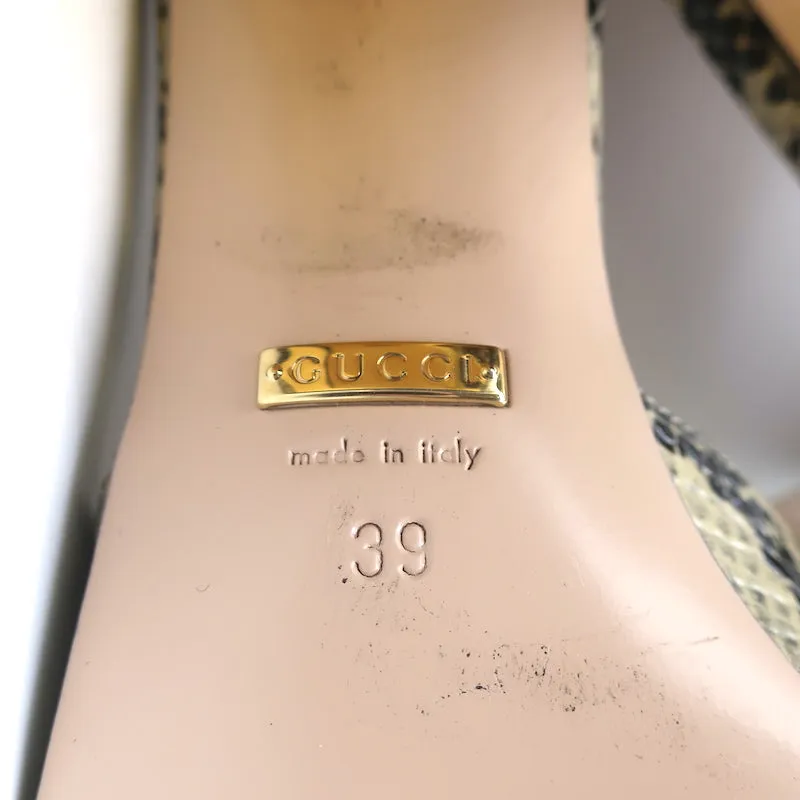Gucci Baby Horsebit Mules Cream Snake-Embossed Leather Size 39 Open Toe Heels