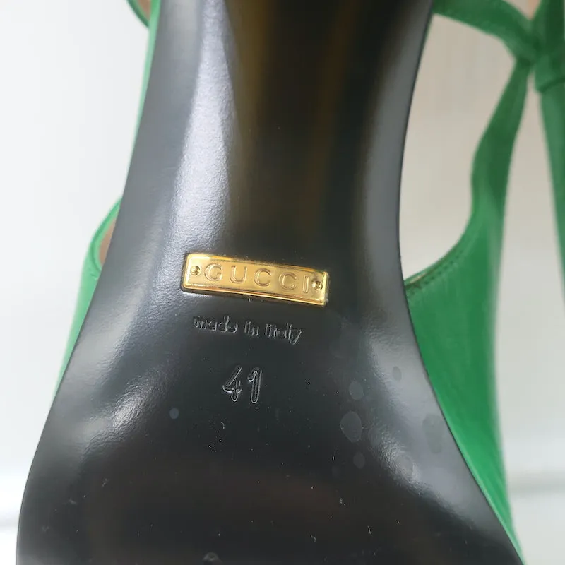 Gucci Horsebit Slingback Pumps Green Leather Size 41