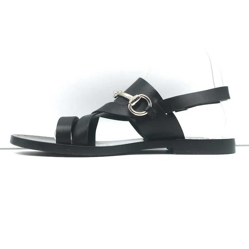 Gucci Horsebit Strappy Slingback Sandals Black Leather Size 38.5