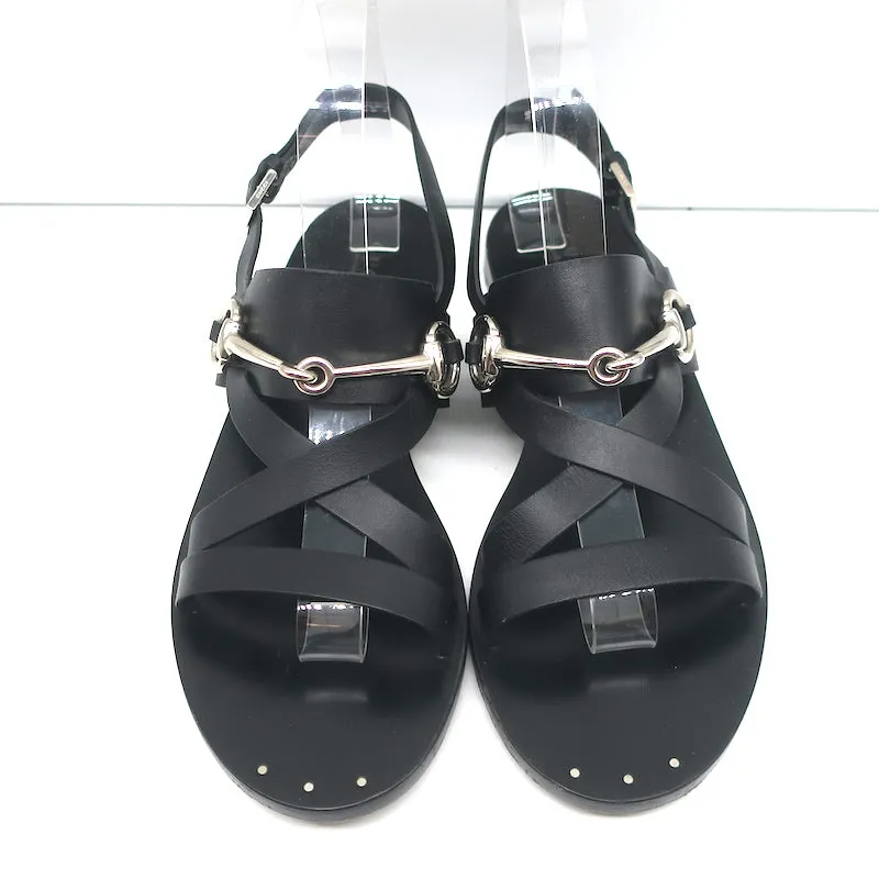 Gucci Horsebit Strappy Slingback Sandals Black Leather Size 38.5