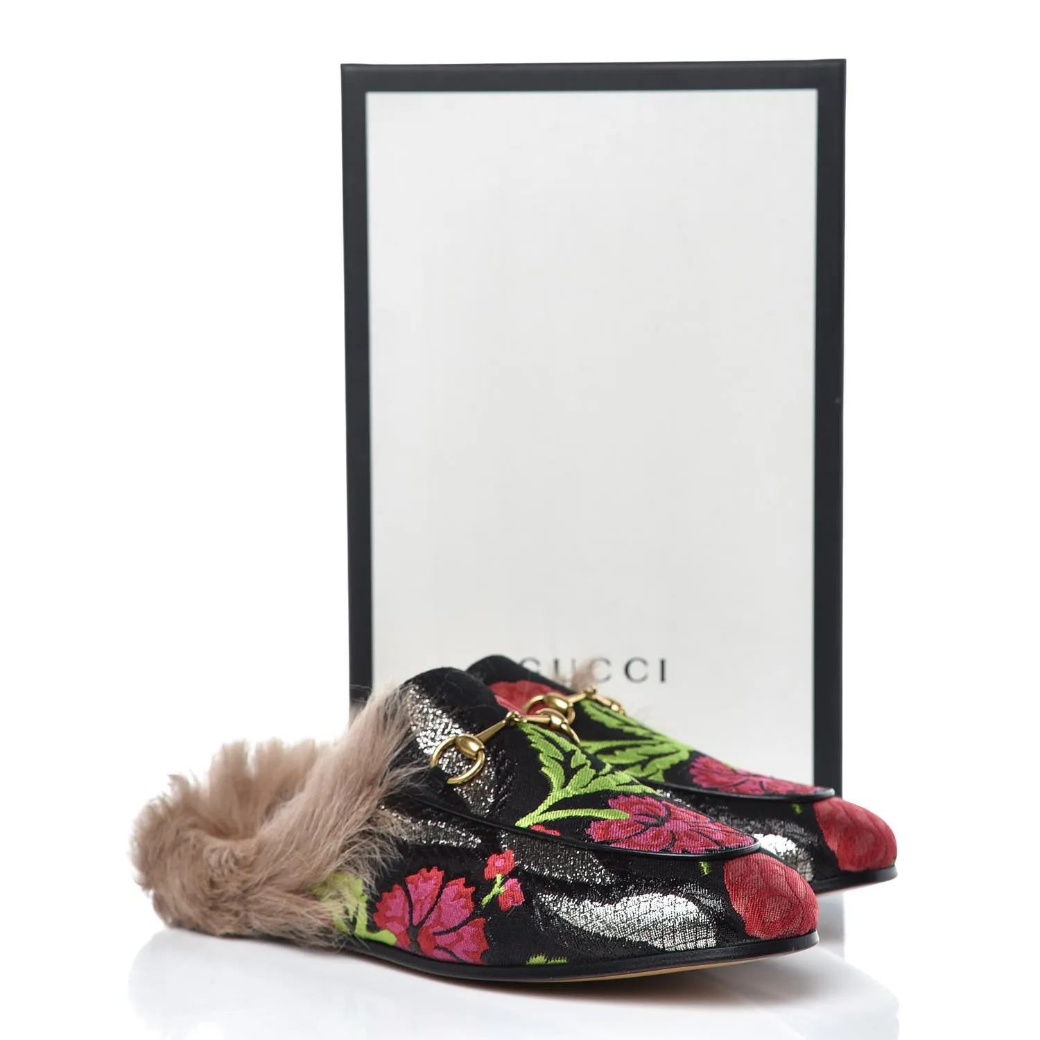 Gucci Women's Princetown Apron Toe Mules Tapestry Brocade