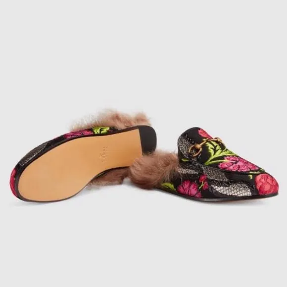 Gucci Women's Princetown Apron Toe Mules Tapestry Brocade