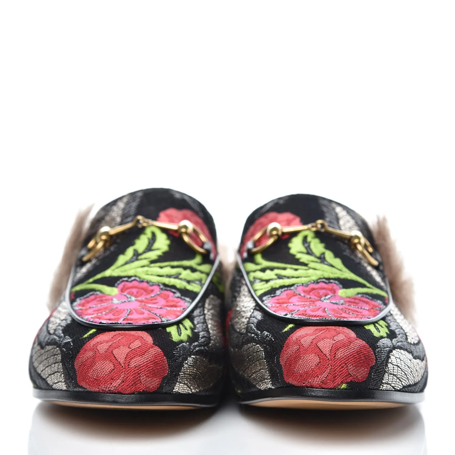 Gucci Women's Princetown Apron Toe Mules Tapestry Brocade