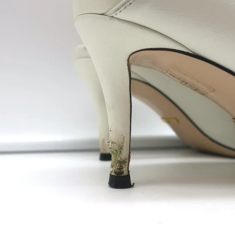 Gucci Zumi Mules Ivory Leather Size 35.5 Peep Toe Heels